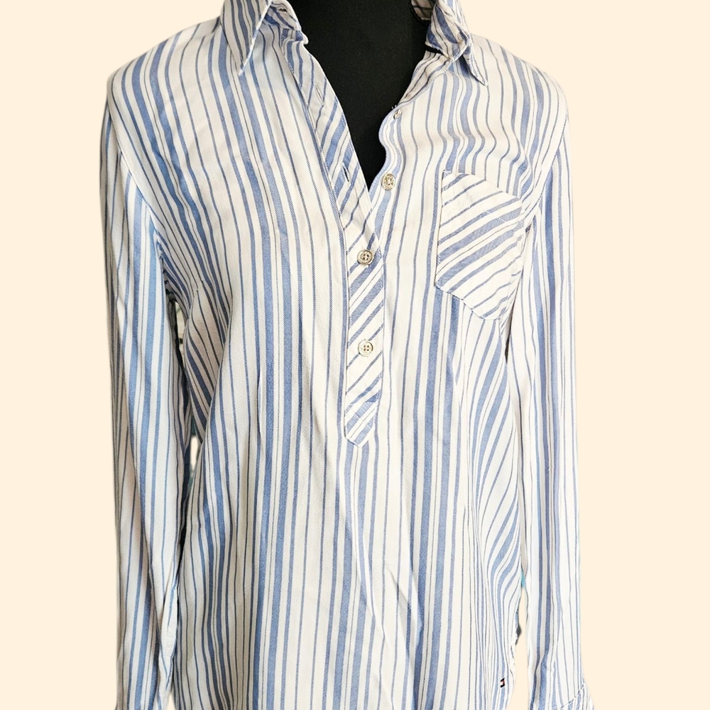Tommy Hilfiger Navy and White Striped Shirt